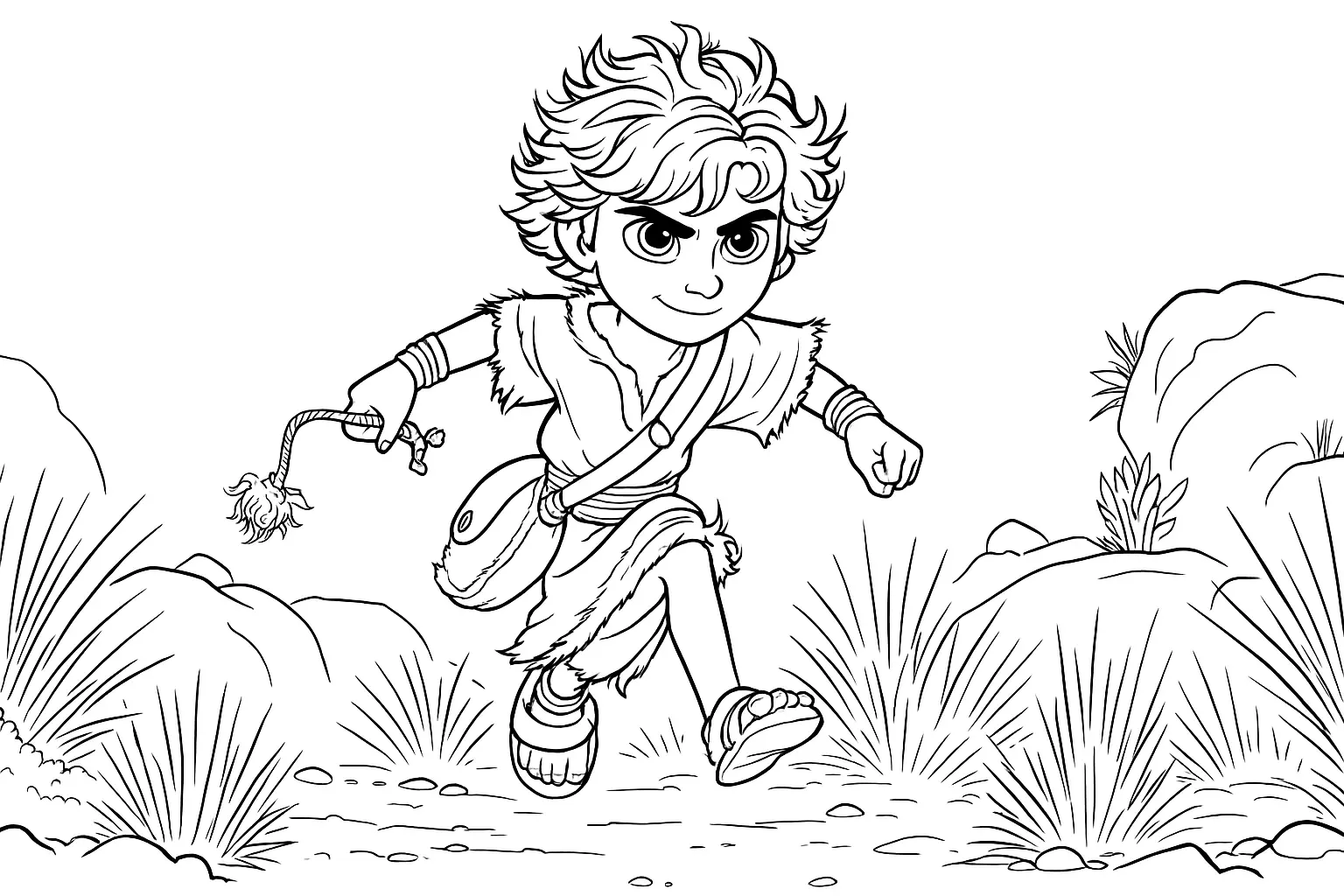 David running with his sling coloring-page sample
