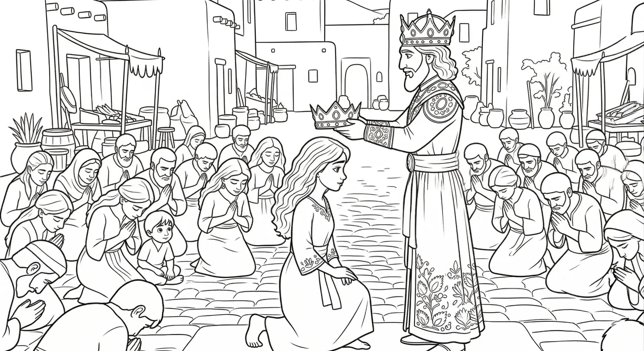 King crowning Esther coloring-page sample