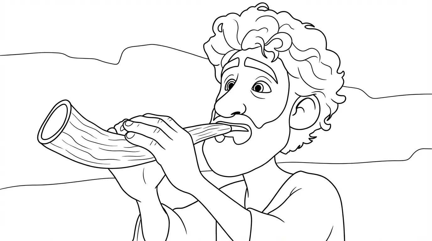 Gideon blowing his trumpet coloring-page sample