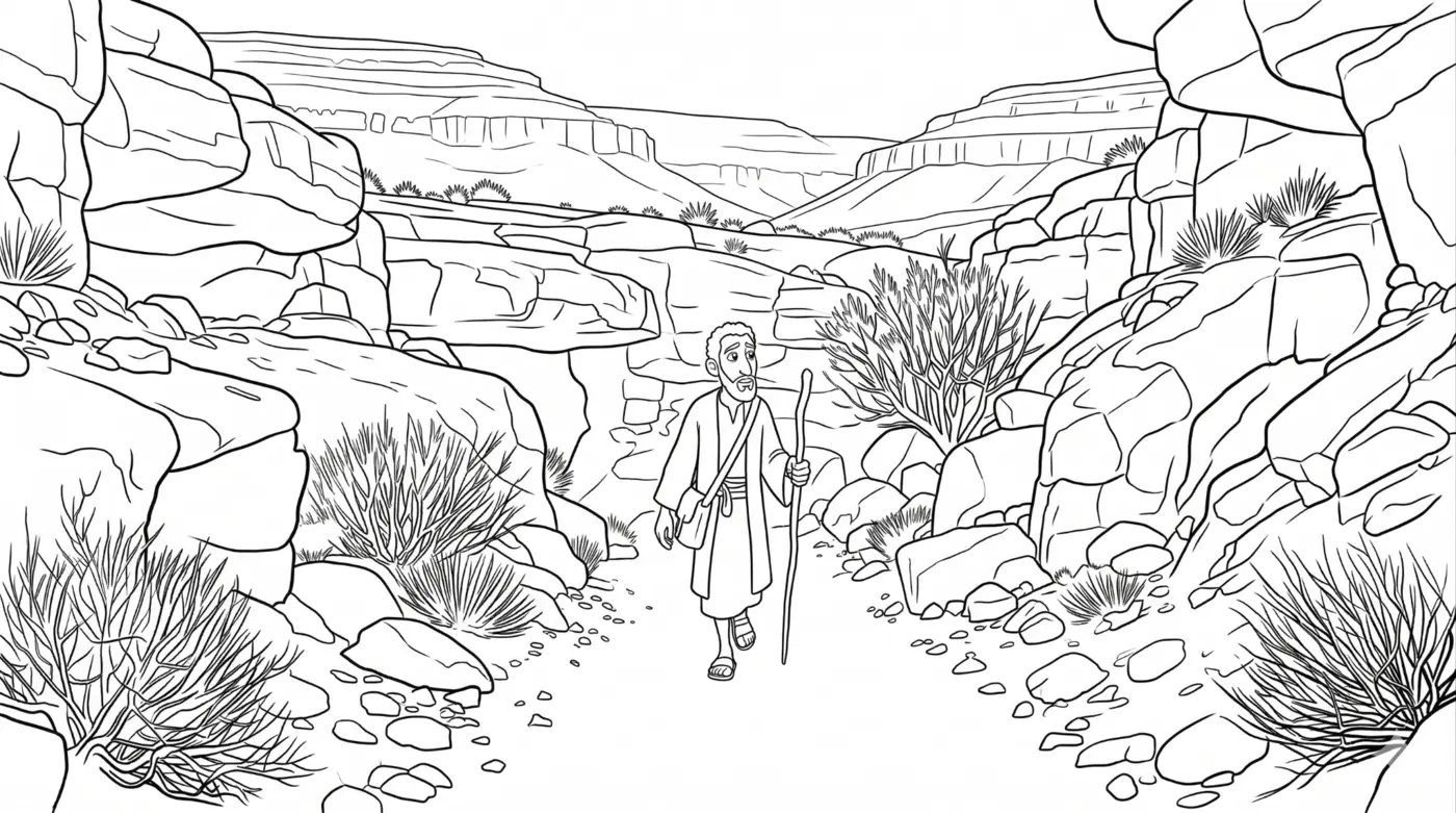 Traveler walking on the road coloring-page sample