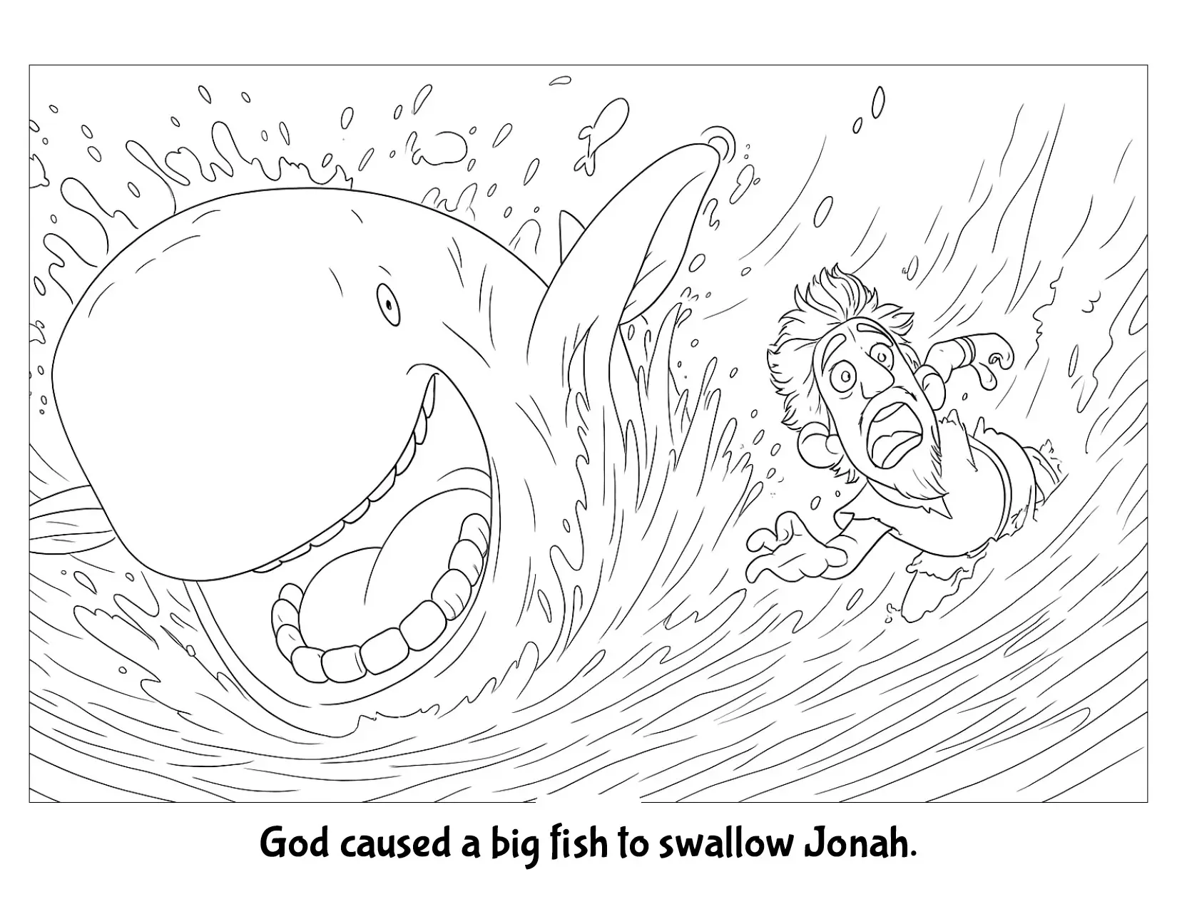 Jonah and the big fish coloring-page sample