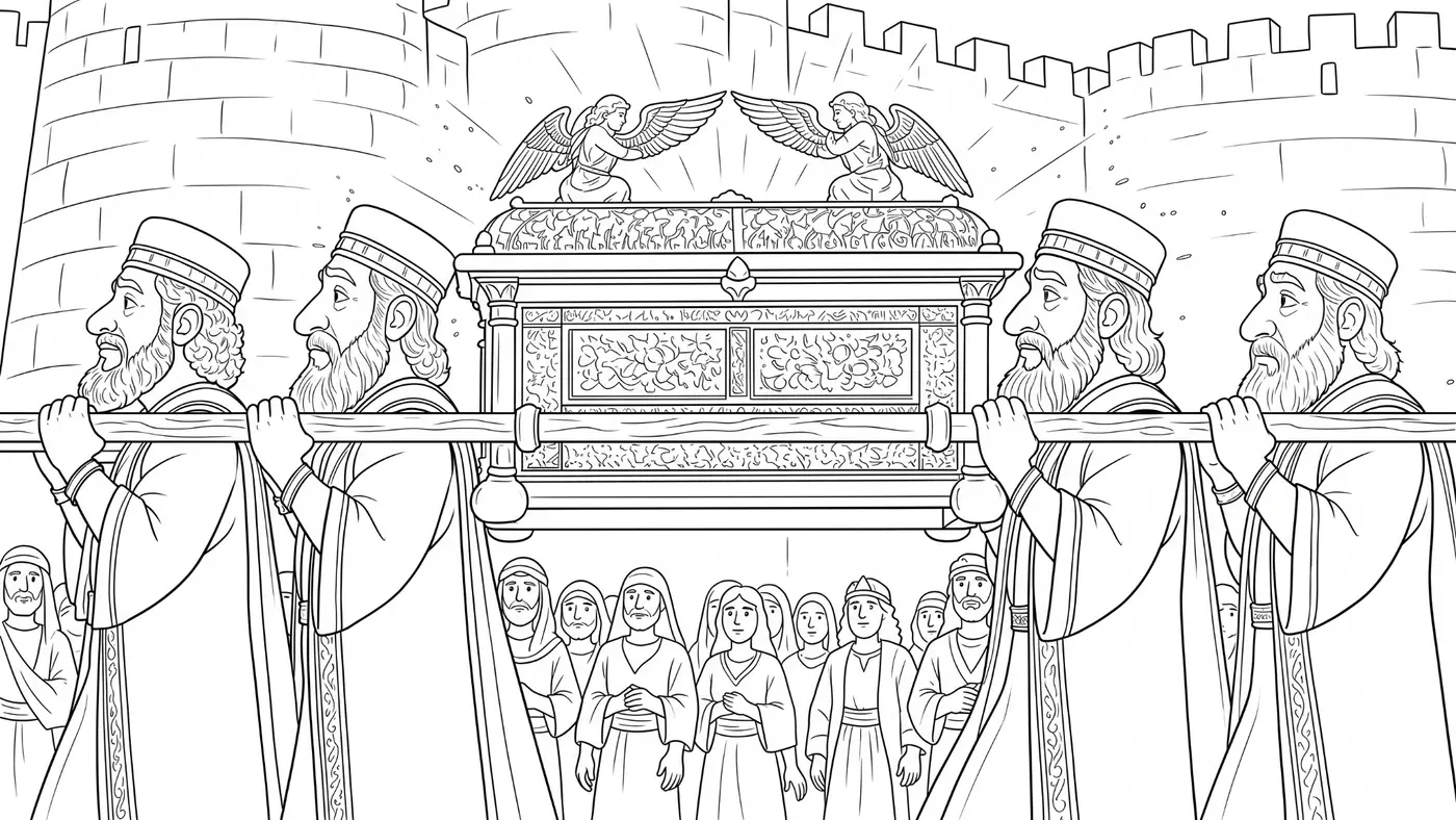 Priests carrying the Ark of the Covenant coloring-page sample
