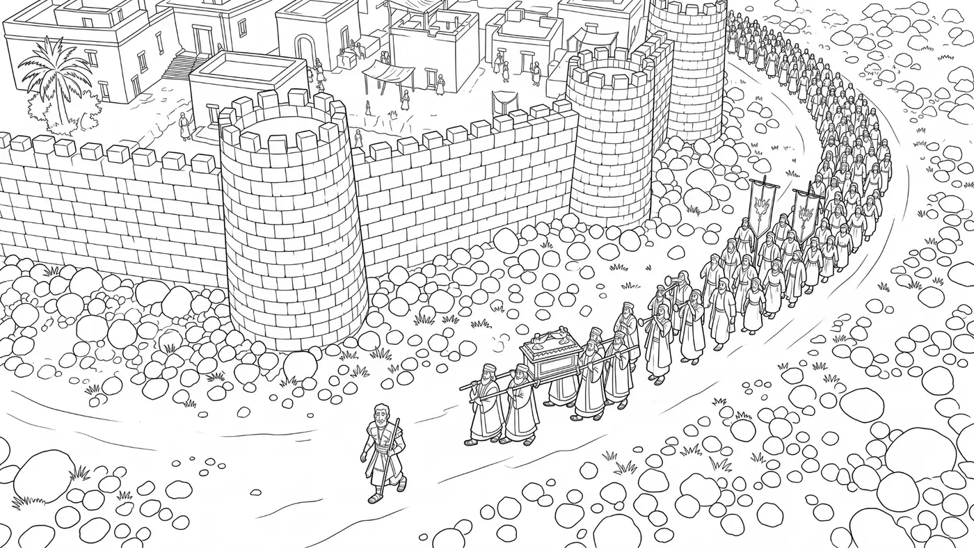 Israelites marching around Jericho coloring-page sample